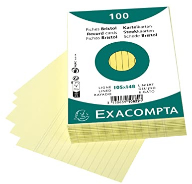 Exacompta 100 Index Cards Ruled in Film 105x148mm Yellow