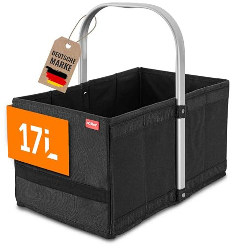 achilles Einkaufskorb - praktischer Tragekorb zum Einkaufen - klappbare Einkaufsbox mit Alu-Griff - platzsparende Box Kofferraum - (Schwarz)