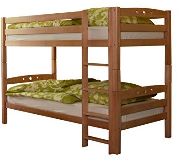 TiCAA Etagenbett, Kinderbett, Stockbett Funktionsbett für Kinder mit Treppe & Zwei Liegeflächen teilbar aus Buche Massivholz Natur Bettgestell 90 x 200