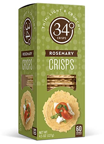 34 Degrees Rosemary Crisps | Light & Crunchy Thin Crackers for Charcuterie, Cheese Boards & Entertaining, Single Pack (4.5oz)