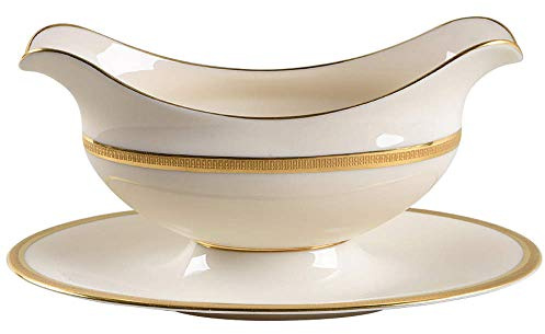 Lenox Tuxedo (Gold Backstamp) Gravy Boat with Attached Underplate