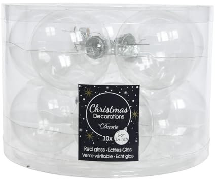 Christmas Decoration 10 Weihnachtsbaumkugeln Glas 60mm // Weihnachtskugeln Baumkugeln Baumschmuck Weihnachtsdeko Kugeln Glaskugeln Dose, Farbe: Transparent - Klar