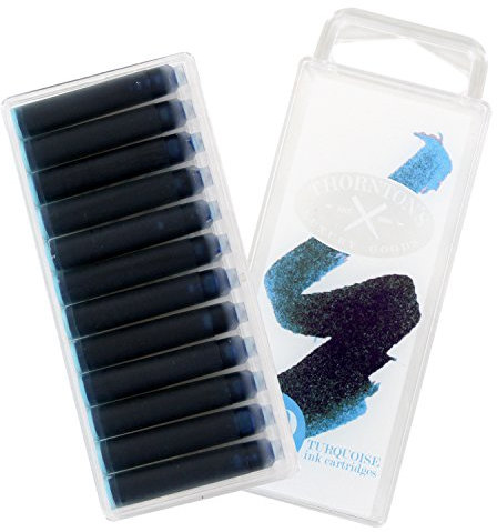 Thornton's Short Standard International Fountain Pen Ink Cartridges, Turquoise Ink, Pack of 12