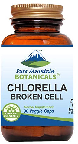 Pure Mountain Botanicals Broken Cell Wall Chlorella Capsules - 90 Kosher Vegan Caps Now with 500mg Organic Chlorella Powder