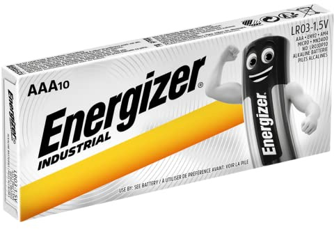 ENERGIZER 636106 Batteria Industriale, Confezione da 10, Alcaline, 1.5V, AAA, Positivo sollevato e negativo piatto, 10,5 mm (10 pezzi)