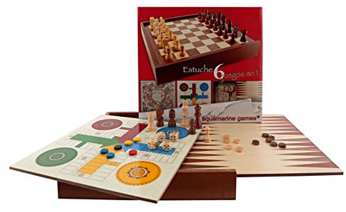 Aquamarine Games - 6 juegos clásicos: ajedrez, damas, backgammon, oca, parchís, escalera, 1 jugador (CP030)