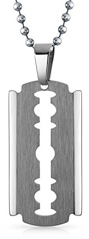 Collier Pendentif Personnalisable Pour Homme En Forme De Plaque D'Identité Avec Grande Lame De Rasoir Style Hip-Hop Biker Punk Rock En Acier Inoxydable Ton Argent Chaîne À Billes De 20 Pouces