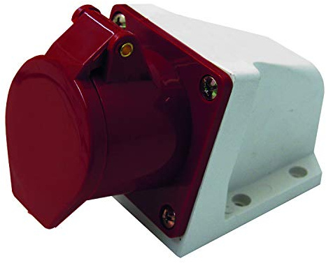 Electraline 80869, Prise industrielle Murale inclinée, 16A, 3P + T, 380V, IP44 Rouge