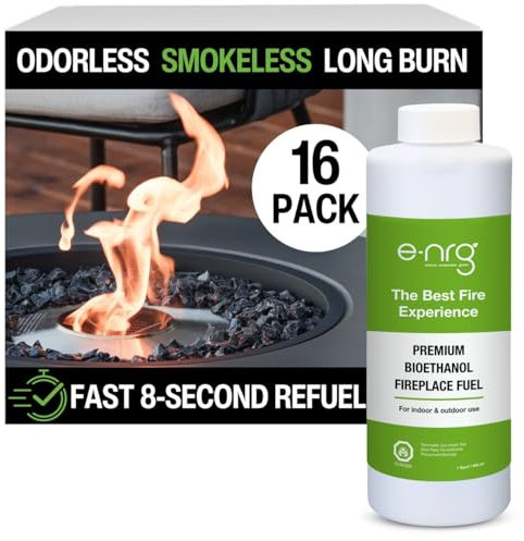 16 QUARTS Odorless, Smoke-Free Ethanol Fireplace Fuel | Best Flame, Fast Pour, Long Burn, Safety-Tested, Made in USA | Bio Ethanol Fuel for Fire Fire Pit Ethanol Fireplace | e-NRG Bioethanol