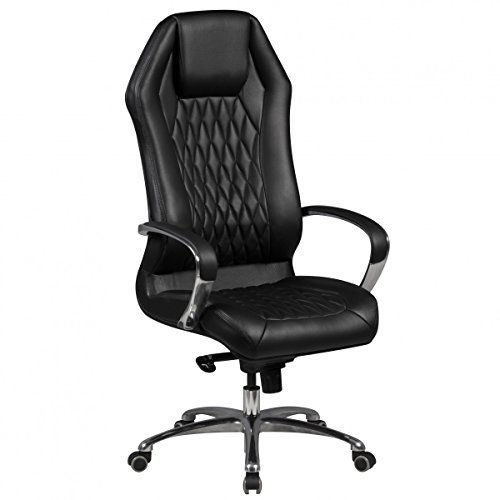 AMSTYLE Bürostuhl Monterey Echt-Leder Schwarz Schreibtischstuhl 120KG Chefsessel hohe Rückenlehne mit Kopfstütze X-XL