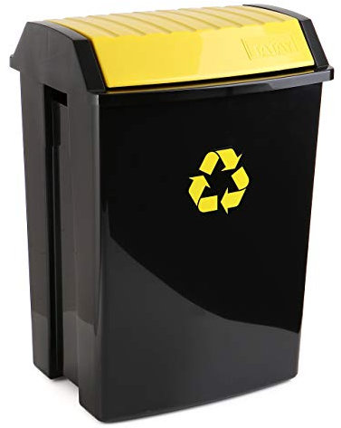 TATAY Poubelle de Recyclage avec Couvercle Basculant 50L | Usage Intérieur et Extérieur | Pour Sacs de 30 à 50L | Finition anti-UV | Plastique Résistant Sans BPA | 40,5x33,5x57,5 cm, Noir, Plastique