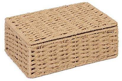 Arpan Natural Paper Rope Storage Basket Box With Lid (Small)