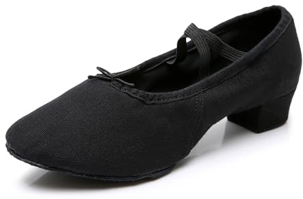 DKZSYIM Womens Latin Dance Shoes Close Toe Beginner Ballroom Dance Practice Shoes,CT-3.5,Suede Sole,Black,US 6