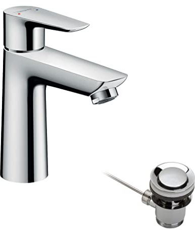 hansgrohe Waschtischarmatur Talis E, Wasserhahn Bad mit Auslauf Höhe 110 mm, mit Zugstange, Badarmatur wassersparend, Chrom