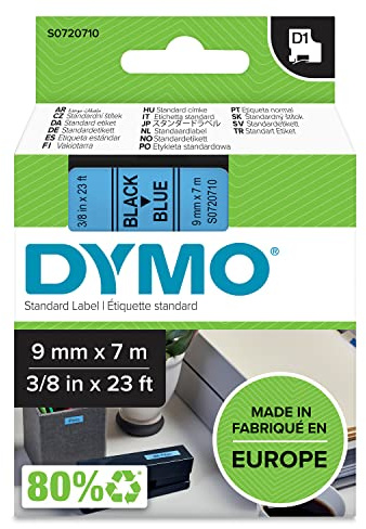 DYMO Authentic D1 Labels | Black Print on Blue Tape | 9 mm x 7 m | Self-Adhesive Labels for LabelManager Label Makers | Made in Europe