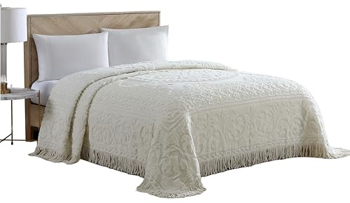 Beatrice Home Fashions Medallion Chenille Bedspread, Queen, Ivory