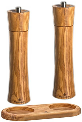 Zassenhaus Salz und Pfeffermühle Frankfurt 24 cm mit Mühlen-Untersetzer Olivenholz