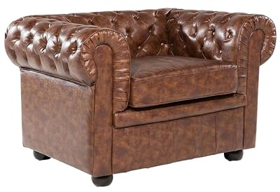 Beliani Fauteuil en Cuir PU Marron Dossier à Points Diamant Style Classique Chesterfield