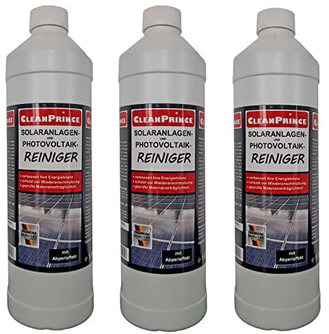 CleanPrince 3 x 1 Liter Solaranlagenreiniger Solar Reiniger Solaranlage Photovoltaik Solaranlagen Solarreiniger Reinigungsmittel Solarzellen Solara