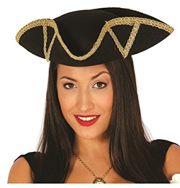 Sombrero Almirante de Fieltro Negro con Ribetes en Dorado