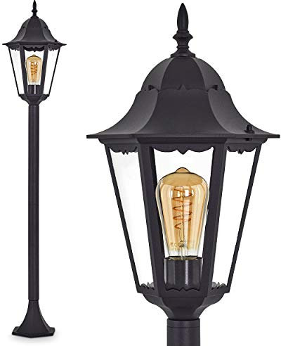 Lampada da esterno Hongkong, lampada da terra in stile antico, fusione di alluminio in nero opaco con vetri, lampada da sentiero 120 cm, lampada da giardino retrò/vintage, E27, IP44, senza lampadina/e