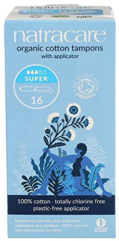 Natracare Organic Cotton Super Tampons with Cardboard Applicator, Plastic Free, Chlorine Free, Biodegradable & Compostable (16 Pack, 192 Tampons Total)