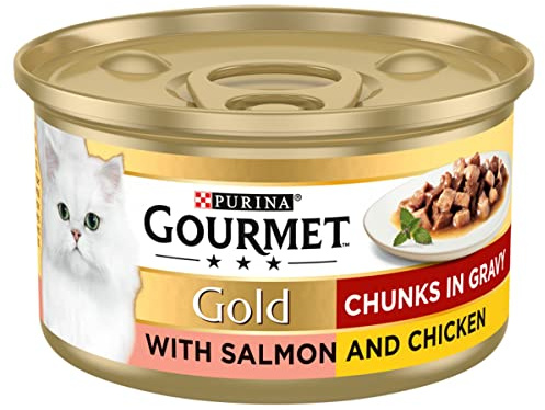 GOURMET Gold Chunks in Gravy Salmon and Chicken Wet Cat Food 85g (Pack of 12)