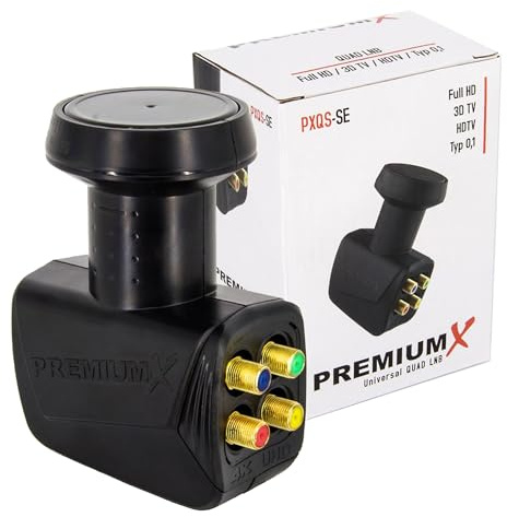 PremiumX Quad LNB för 4 användare - TV-signalomvandlare med väderskydd - Digital satellitmottagare i svart - DVB-S2 8K UHD 4K Full HD