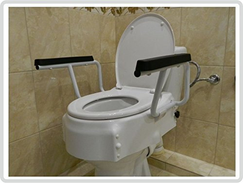 LUXUS Toilettensitzerhöhung / Toilettensitz mit Deckel und mobilen Armlehnen - 3 fach höhenverstellbar