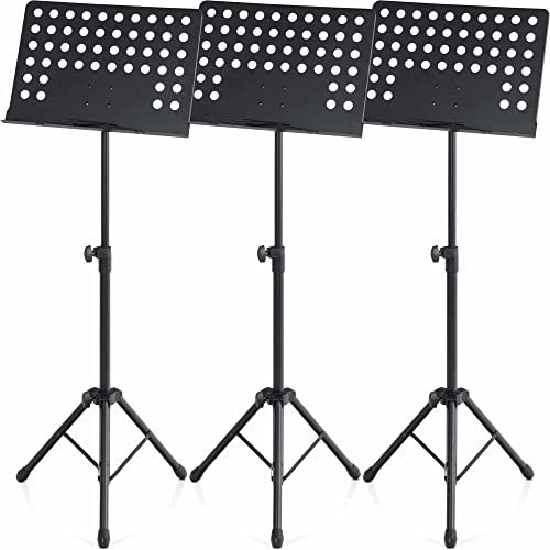 Pronomic OS-01P Orchesterpult Lochblech Ständer (Notenständer mit Notenklemmen, Abnehmbare Ablage, 2 Federklemmen, ausziehbar von 69 cm bis 115 cm) schwarz