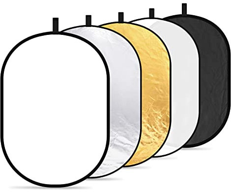 Neewer 5-in-1 Reflector de luz professional, plegable multi discos ovalado (80 x 120 cm) translúcido, plateado, negro, dorado y blanco