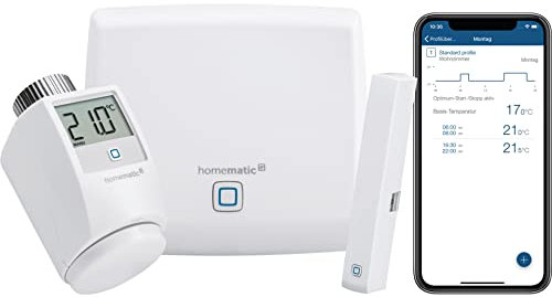 Homematic IP Smart Home Starter Set Raumklima, digitaler Thermostat Heizung, Steuerung per App, Alexa & Google Assistant, einfache Installation, Energie sparen, Thermostat und Fenstersensor, 142546A0