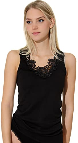 Damen Shirt, Unterhemd mit extra großer Spitze, Trägershirt ohne Seitennaht - Cottonprime
