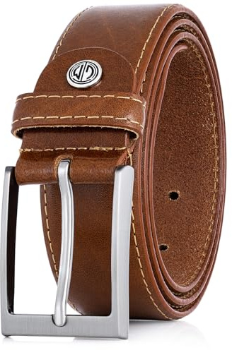 Lindenmann Ceinture Homme de Cuir de Vachette, 35 mm Large et 3,8 mm Fort, Ajustable, Cognac/Gris/Blanc