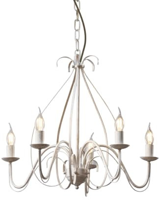 Qazqa - Landhaus I Vintage Klassischer Kronleuchter I Chandelier Creme 5-flammig - Giuseppe - Stahl Rund - LED geeignet E14