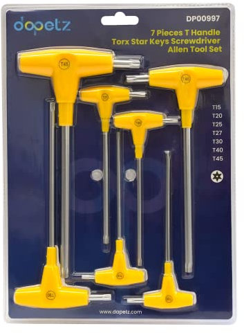 Dapetz® Jeu de Tournevis Torx à Poignée en T – Set de 7 Clés Allen à Étoile (T15, T20, T25, T27, T30, T40, T45) – Outil de Précision pour Mécanique et Bricolage
