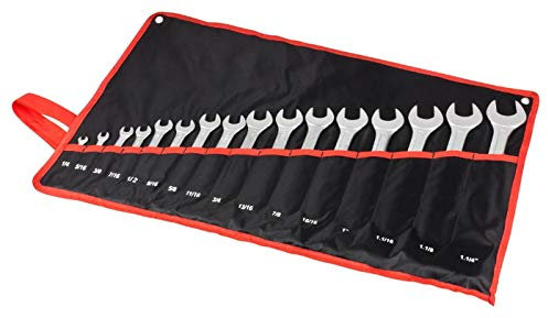 Werkzeug Zoll für Harley Davidson Ring-Maulschlüssel Set 16tlg. in Zollgrößen 1/4 - 1.1/4 alle Schraubenschlüssel in praktischer Werkzeugtasche