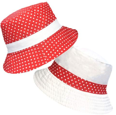 TOSKATOK UPF 50+ Ladies Womens Reversible Cotton Polka Dot Bush Bucket Sun Hat Red