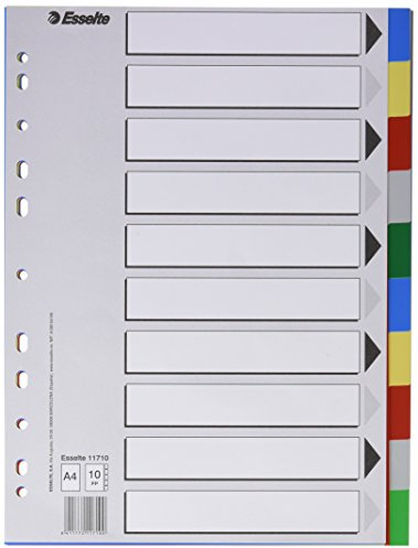 Esselte Separadores de plástico, PP, Tamaño A4, Gama ECO, 10 pestañas, Multicolor, 11710