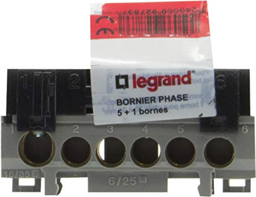 Legrand - Bornier de phase - 5 bornes câble 6 à 25 mm² + 1 câble 10 à 35 mm² - noir