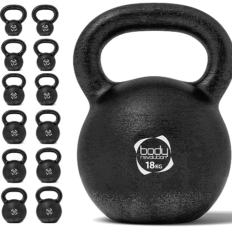 Body Revolution - Cast Iron Kettlebell Weight Set - 2kg 4kg 6kg 8kg 10kg 12kg 14kg 16kg 18kg 20kg 24kg 28kg Kettlebells - Cardio, Aerobics & HIIT Kettle Bell Exercise Weights & Gym Equipment