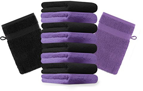 Betz 10 Stück Waschhandschuhe Premium 100% Baumwolle Waschlappen Set 16x21 cm Farbe lila und schwarz