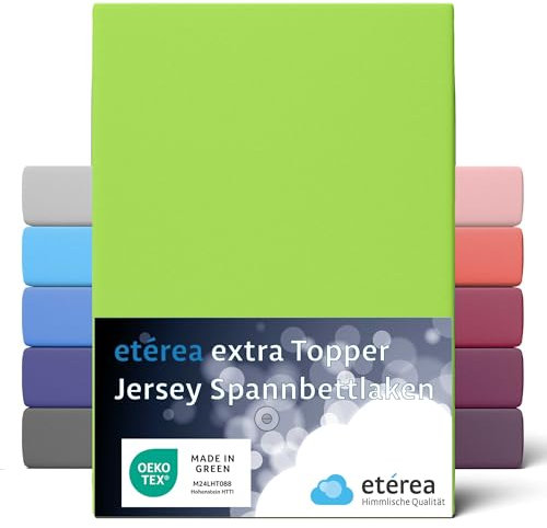 etérea Premium Topper Spannbettlaken 140x200cm – 160x220cm Apfelgrün – extra Jersey Spannbetttuch bis 10cm Höhe und 220 cm Länge – 160 g/m² schwere gekämmte Baumwolle – Topper Bettlaken