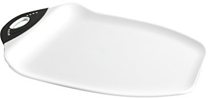 Dexas Chop & Scoop Cutting Board, 9.5 x 13 Inch, White and Black, BPA-Free Dishwasher Safe Kitchen Prep Board with Handle