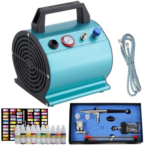 Specialerbjudanden Airbrush kompressor kit från Beauty Maxx I Nail Kit – komplett set med airbrush airbrush kompressor med 3 munstycken, 10 x 10 ml airbrush nagellack vattenutspädd färg och schabloner
