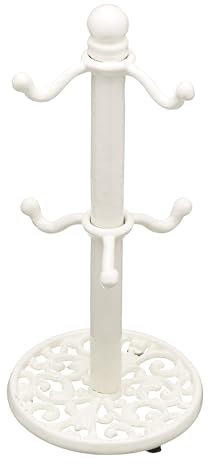 KitchenCraft Traditioneller Tassenbaum, Gusseisen, Weiß, für 6 Tassen, 30 cm x 13 cm x13 cm