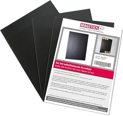 easydruck24de Set di 3 ferrofoil autoadesivi DIN A4 I Fogli ferrosi grezzi non rivestiti I diy I Primer adesivo flessibile I mag004