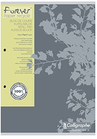 Clairefontaine 17815C - Kursusblock / Schreibblock Calligraphe Forever, DIN A4 21 x 29,7cm, 2-fach gelocht, kariert mit Rand, 70g, 100 Blatt, farbig sortiert, 1 Stück