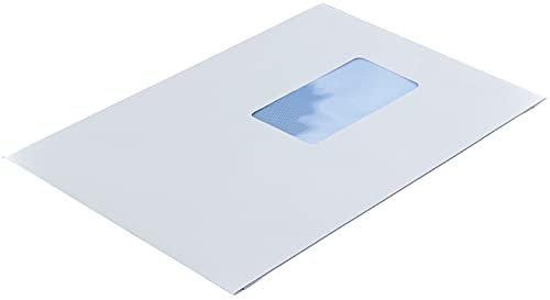 Faltentaschen Versandtaschen, C5, 162 x 229 x 25 mm, weiß, 125 Stück, mit Fenster, Haftklebung mit Abziehstreifen, Gerade Klappe, 120 g/qm Offset, Blanke Briefhüllen