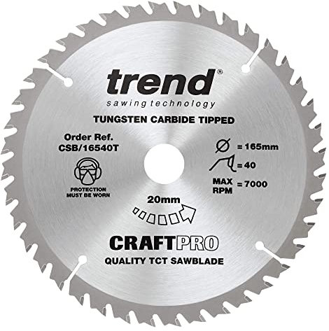 Trend Wood Cordless Circular Saw Blade, 165mm Diameter, 20mm Bore, 40 Teeth, 1.5mm Kerf, +15° Hook, TCT, Fine Finish, CSB/16540T